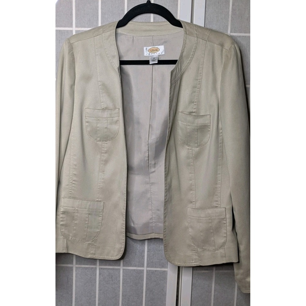Talbots Womens Blazer 12 Petite Open Front Suede Soft Beige Career Pockets Light
